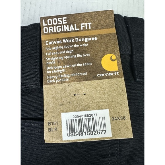 NWT Carhartt B151 BLK Pants Men's 34x36 Black Loose Original Fit Carpenter Work - Picture 7 of 7